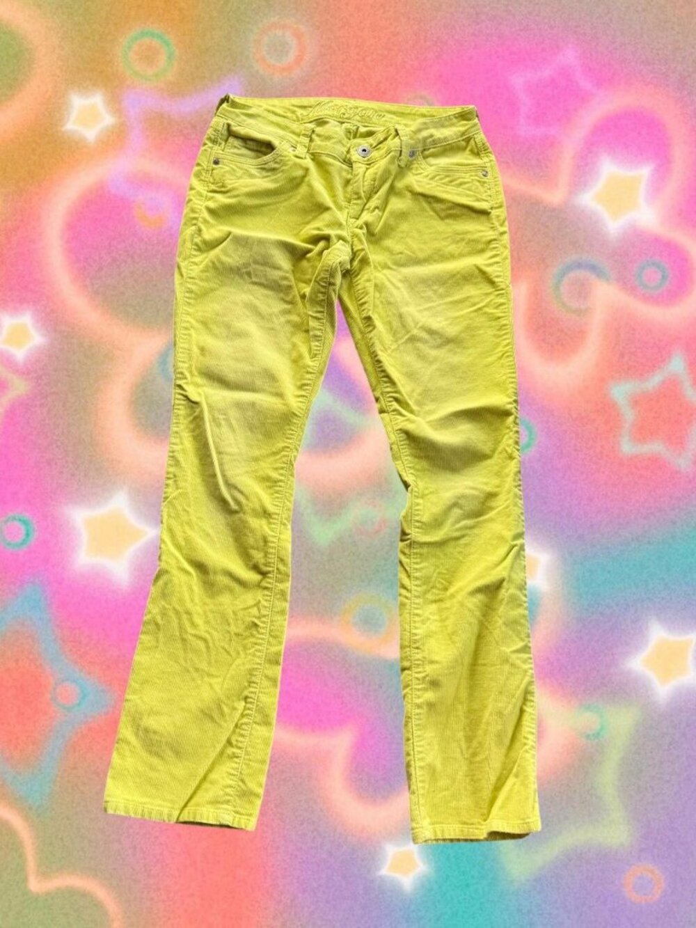 Bright green Delia’s Morgan corduroy low rise flare pants